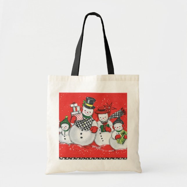 Tote Bag retro vintage Christmas snowman Family  (Devant)