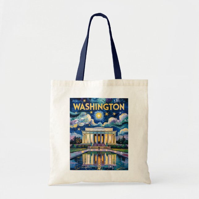 Tote Bag Retro Washington DC Lincoln Memorial Van Gogh Art (Devant)