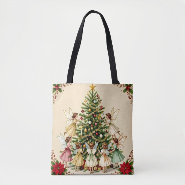 Tote Bag Réunion de fées de Noël victoriennes (Devant)