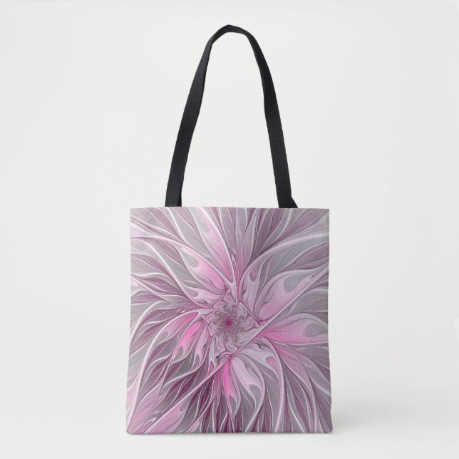 Tote Bag Rêve de fleur rose fractal, Motif d'Imaginaire flo (Devant)