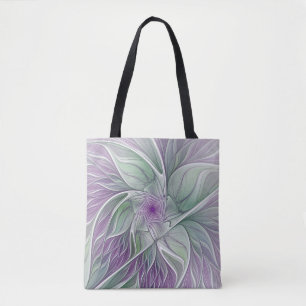 Tote Bag Rêve de fleurs, Abstrait violet vert Fractal Art