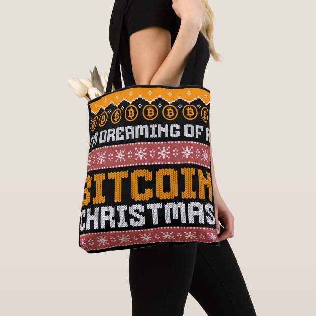 Tote Bag Rêver un BITCOIN CHRISTMAS Faux Knit Motif (De près)