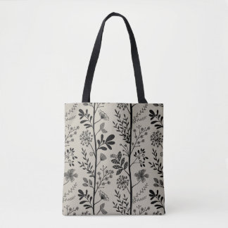 Tote Bag Rêverie de jardin élégant Silhouette florale noire