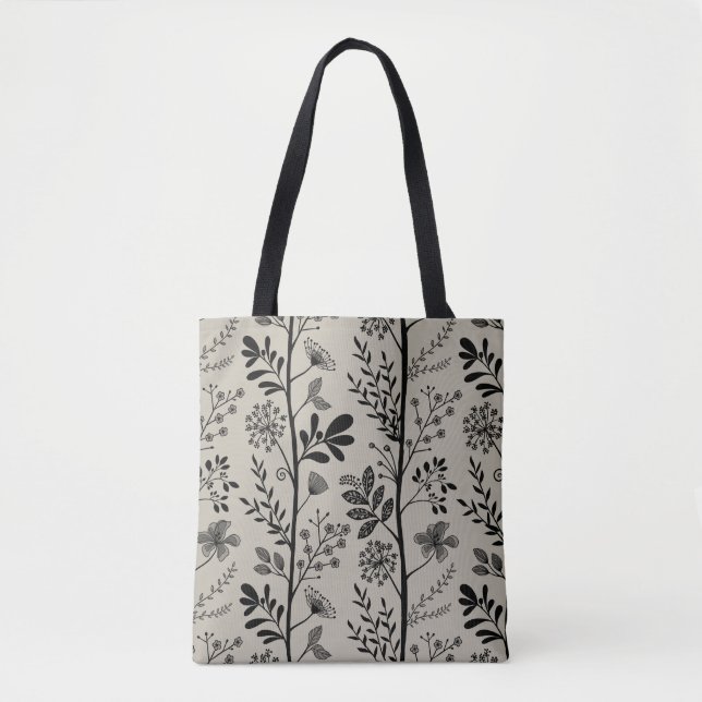 Tote Bag Rêverie de jardin élégant Silhouette florale noire (Devant)