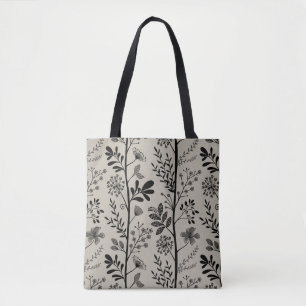 Tote Bag Rêverie Élégante de Jardin Silhouette Fleurie Noir