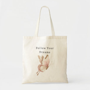Tote Bag Rêves de Papillon Crème Rose Fardée