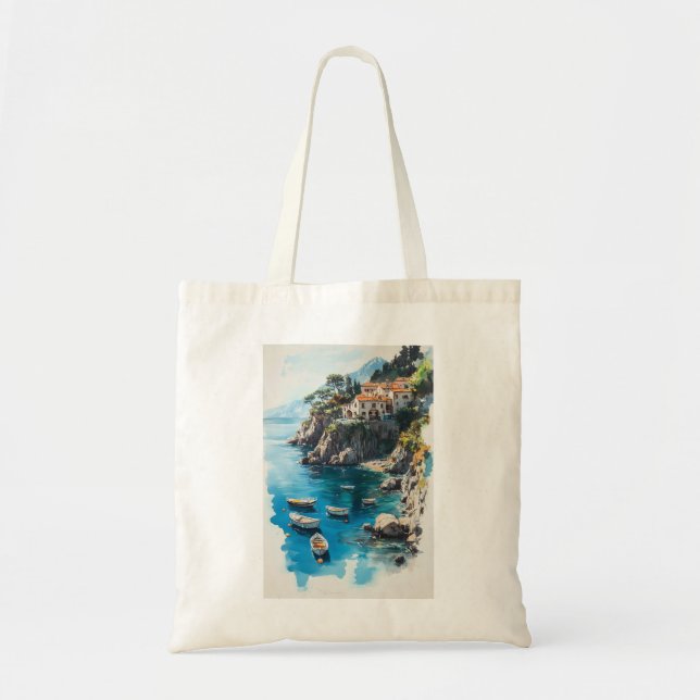 Tote Bag Rêveuse Côte d'Amalfi : Conception de peinture à l (Devant)