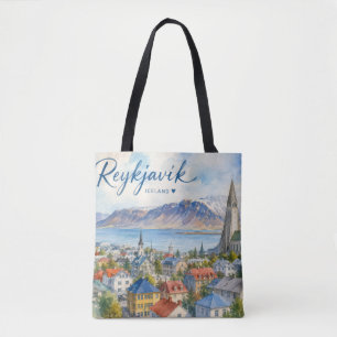 Tote Bag Reykjavik Islande souvenir aquarelle