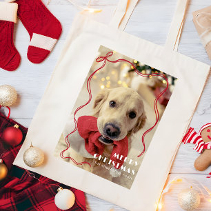 Tote Bag Ribbon rouge blanc Joyeux Noël animal de compagnie