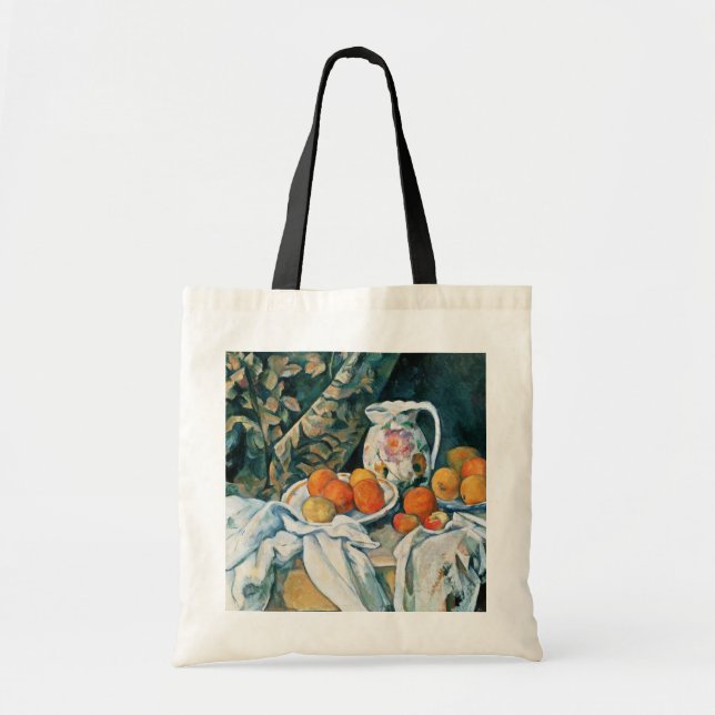 Tote Bag Rideau de vie fixe de Cezanne, Pitcher à fleurs, F (Devant)