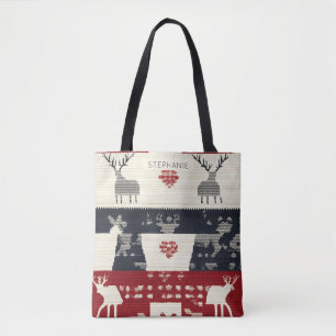 Tote Bag Rindeer nordique rustique et flocon de neige Mot