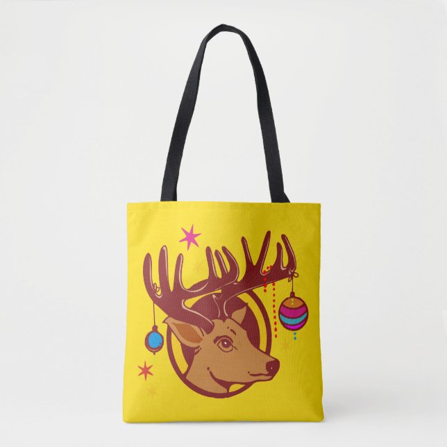 Tote Bag Rinder avec ornements de Noël + votre idée (Devant)