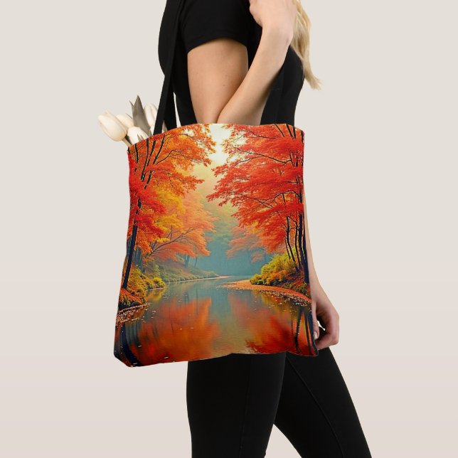 Tote Bag Rivière forestière d'automne (De près)