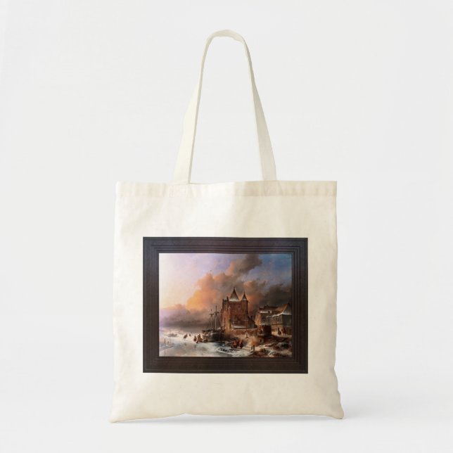 Tote Bag Rivière Gelée Avec Patineurs par Andreas Schelfhou (Devant)