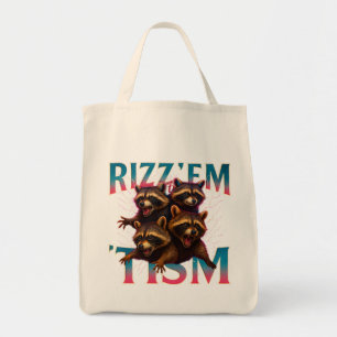 Tote Bag Rizz Em avec le Tism Meme Autisme Drôle Racoon