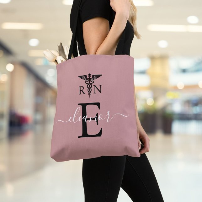 Tote Bag RN Infirmière inscrite Monogramme rose pâle (Créateur téléchargé)
