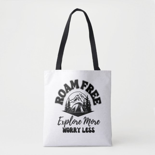 Tote Bag Roam Free, Explorer plus Citer Texte noir (Devant)