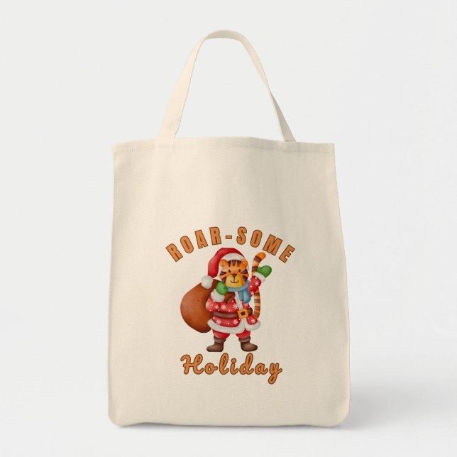 Tote Bag Roar‑some Holiday Tiger Santa – Funny Animal lover (Devant)