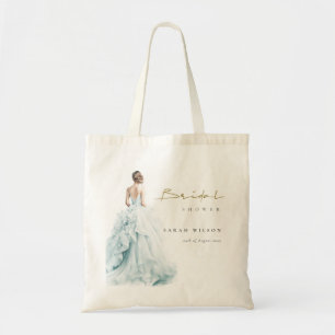 Tote Bag Robe de mariée aquarelle bleu aqua Shower de maria