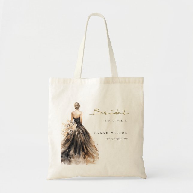 Tote Bag Robe de mariée aquarelle Rouge Noir Blanchâtre Mar (Devant)