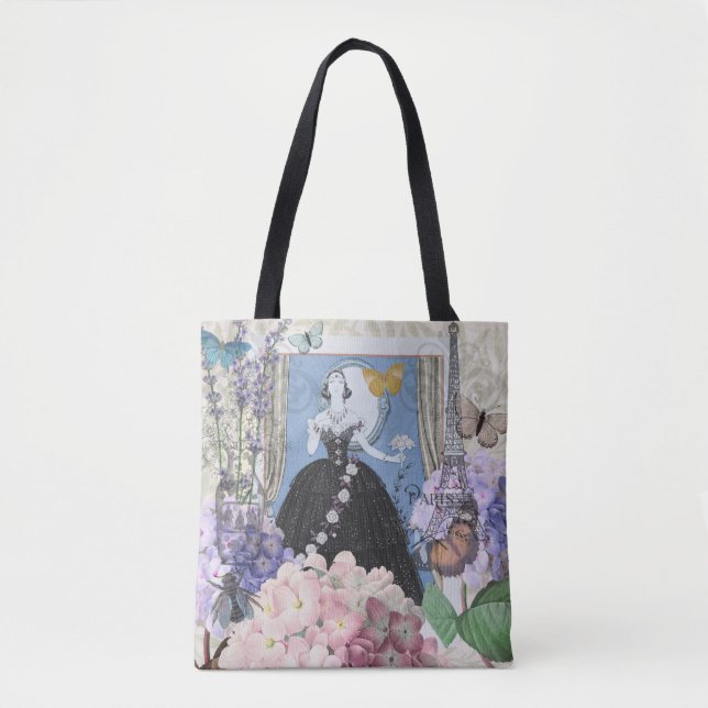 Tote Bag Robe élégante femme bleue florale fantaisie  (Devant)