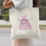 Tote Bag Robe Fleur Rose jolie robe personnalisée<br><div class="desc">Dégustez votre fille mariage de fleurs avec ce cadeau de fête de mariée mignon et réfléchi avec une robe d'aquarelle rose douce et élégant script de calligraphie. Avec son charme fantaisiste et son design simple et minimaliste, c’est une belle tenue qui célèbre son rôle spécial dans votre grand jour. Parfait...</div>