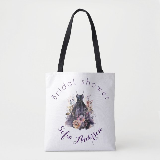 Tote Bag Robe noire douche de mariage violet  (Devant)