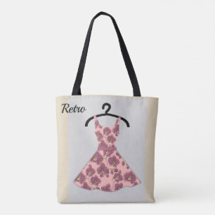 Tote Bag Robe vintage rétro pois noir corail blanc