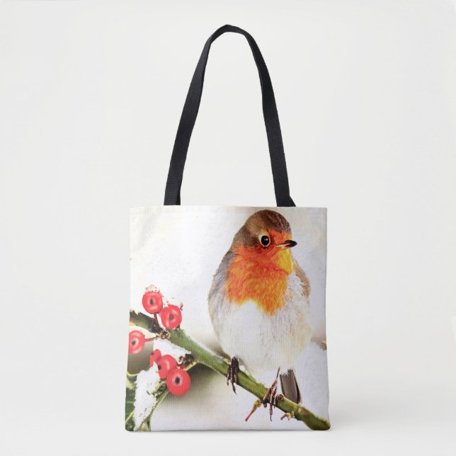 Tote Bag Robin Américain En Neige (Devant)