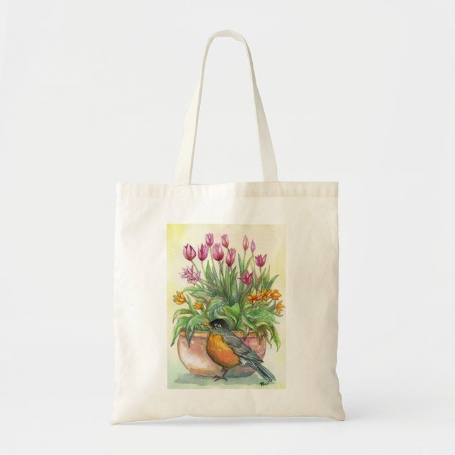Tote Bag Robin et Tulipes (Devant)
