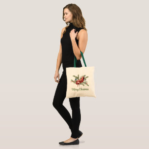 Tote Bag Robin rouge avec ornements de Noël