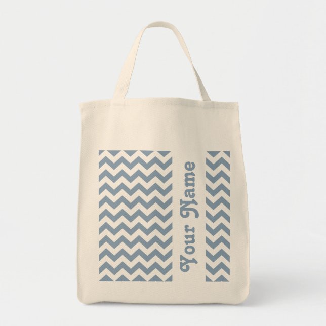 Tote Bag Rock Blue Safari Chevron avec nom personnalisable (Devant)