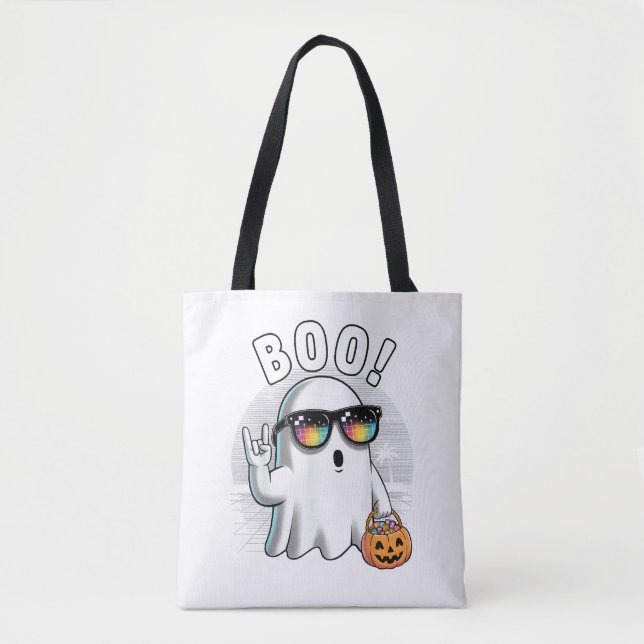 Tote Bag Rock Ghost Retro Halloween Citrouille Funny Boo (Devant)