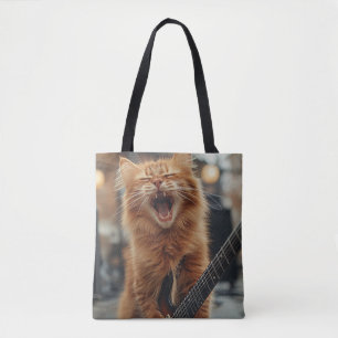 Tote Bag Rock N Roll Chat Guitare Roux Rockstar