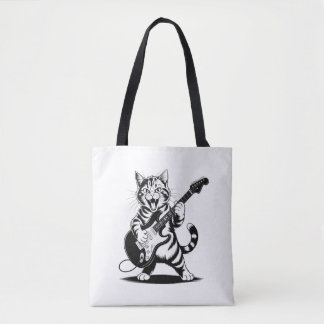 Tote Bag Rockstar Cat Guitar Solo – Funny Music Lover Gift