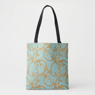 Tote Bag Rococo éléments dorés sans couture motif. Texte