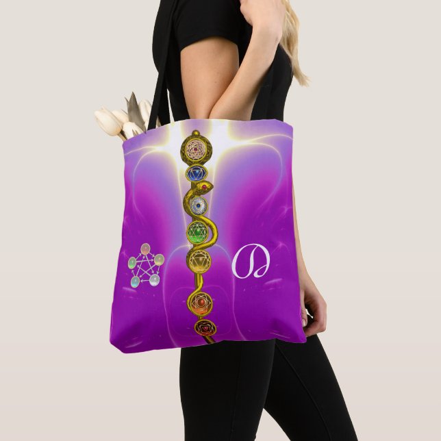 TOTE BAG ROD ASCLEPIUS 7 CHAKRAS, YOGA ÉNERGIE SPIRITUELLE  (De près)