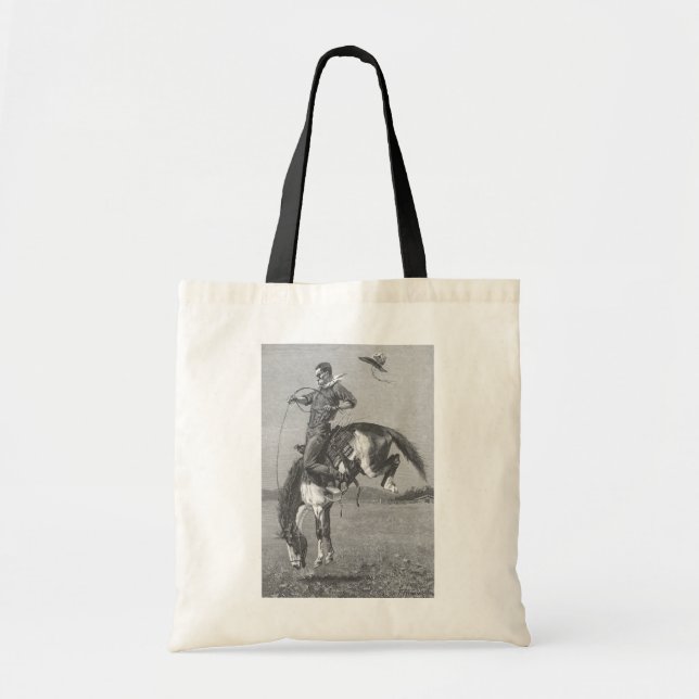 Tote Bag Rodeo Cowboys vintage, Bucking Bronco par Remingto (Devant)