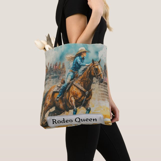 Tote Bag Rodeo Queen Barrel Racing Cowgirl Watercolor Fourr (De près)