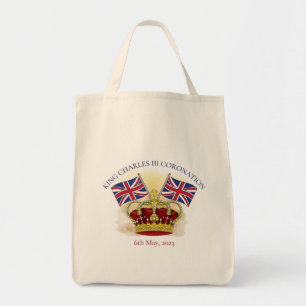 Tote Bag Roi Charles III Couronne de couronnement et drapea