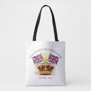 Tote Bag Roi Charles III Couronne de couronnement et drapea