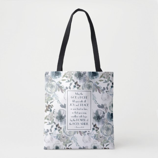 Tote Bag Romains 15:13 Dieu de l'Espoir, Floral (Devant)