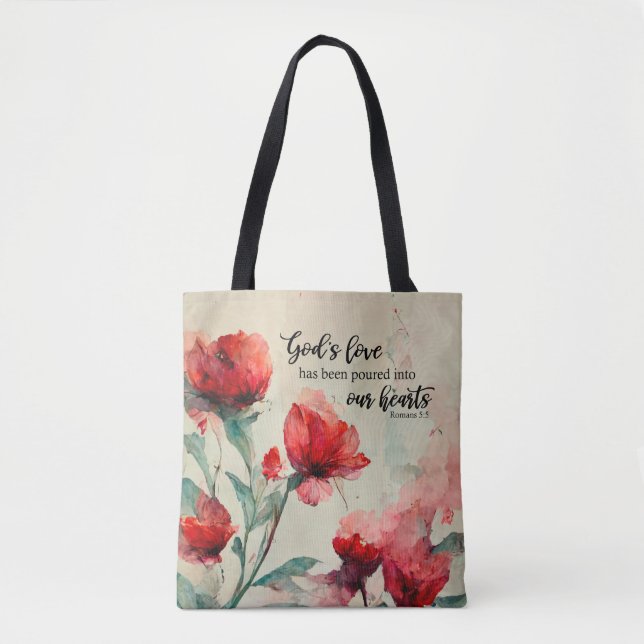Tote Bag Romains 5:5 La Bible Amoureuse de Dieu Verse Fleur (Devant)