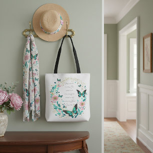 Tote Bag Romains 8:28 Fleurs et papillons 