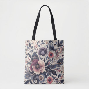 Tote Bag Romance foncée Bourgogne Art Déco Floral Été
