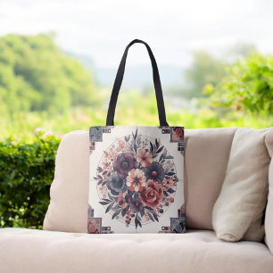 Tote Bag Romance foncée Bourgogne Art Déco Floral Été