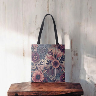 Tote Bag Romance foncée Bourgogne Art Déco Floral Été