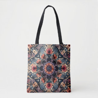 Tote Bag Romance foncée Bourgogne Art Déco Floral Été