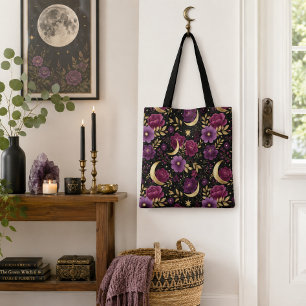 Tote Bag Romance Sombre Lune Céleste Violet Or