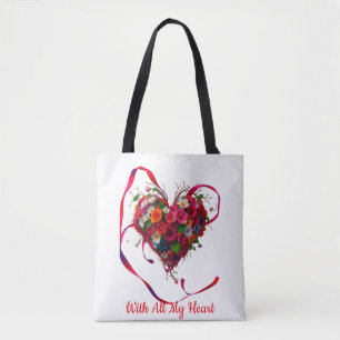 Tote Bag Romantic Floral Heart